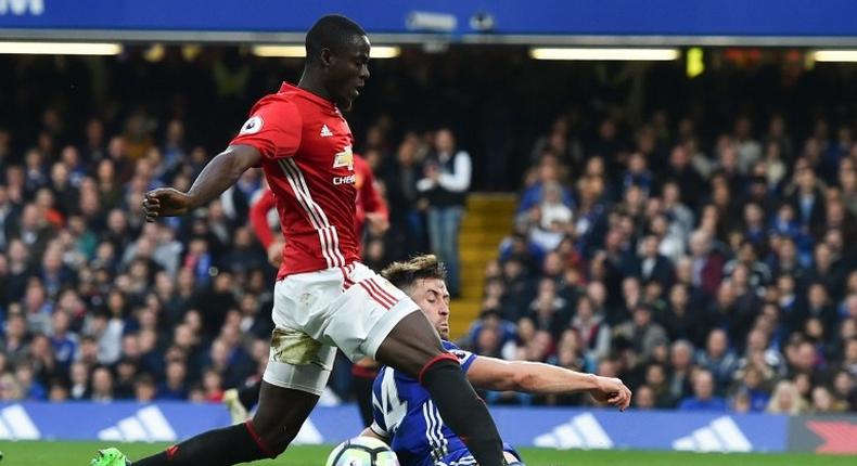 Manchester United's defender Eric Bailly collides with Chelsea's defender Gary Cahill on October 23, 2016