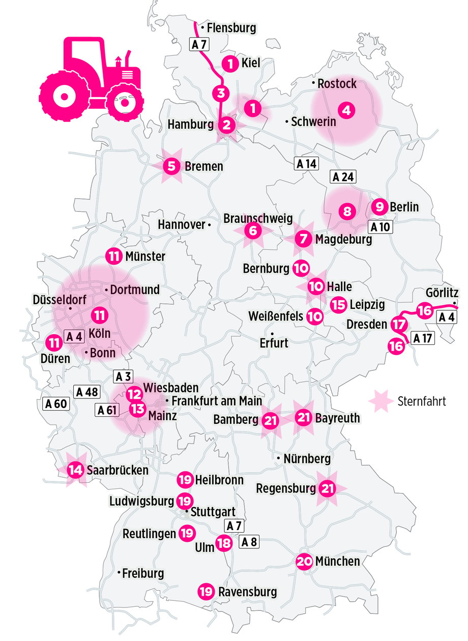 Mapa protestów w Niemczech w poniedziałek 8 stycznia