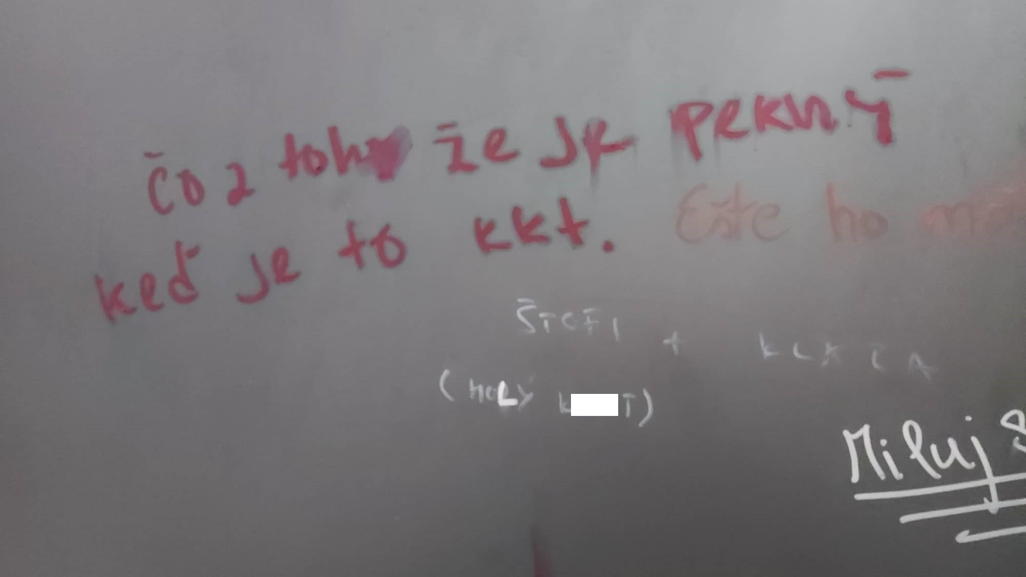 Zuzke sa naskytol pohľad na vulgárny nápis. 