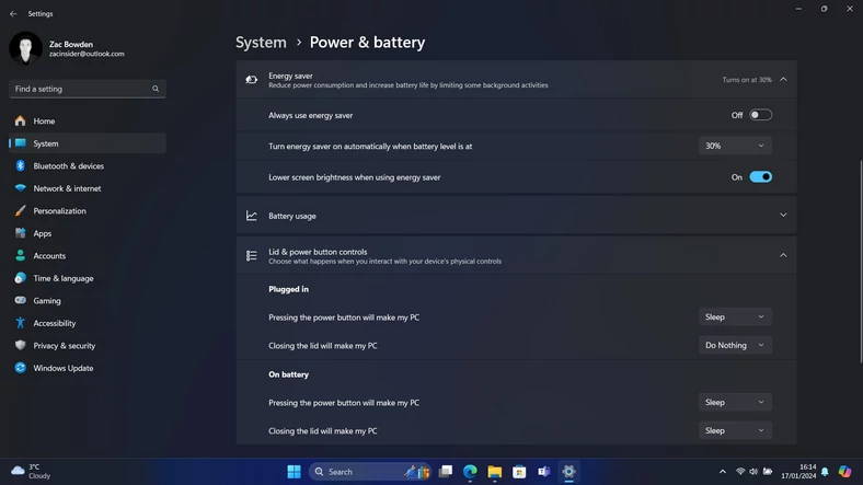 Windows 11 24H2 – nowa strona z ustawieniami wydajności i baterii