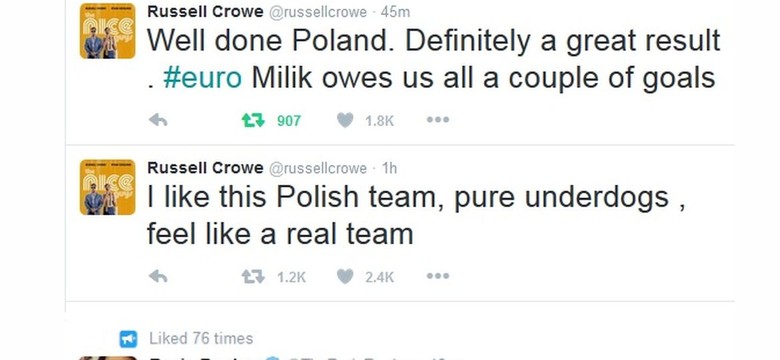 Russell Crowe i Boris Becker też oglądali mecz Niemcy-Polska i twittowali