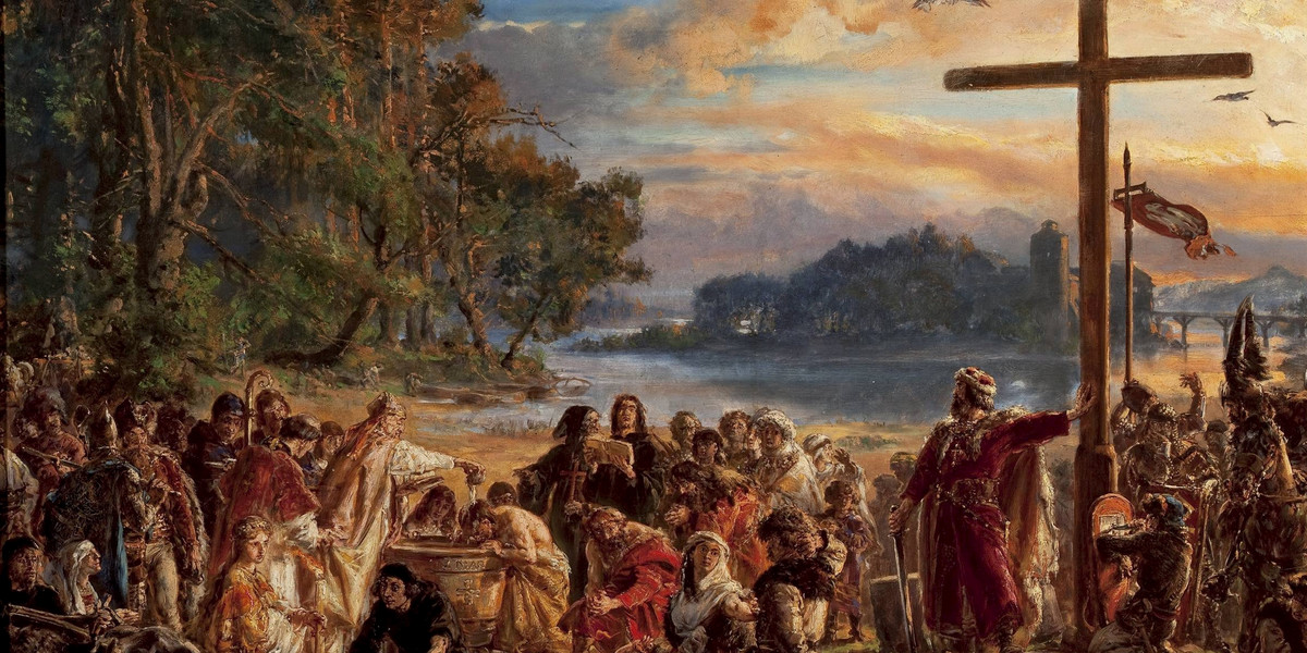 Obraz przedstawia wyobrażenie chrztu Mieszka I. Wiele wskazuje na to, że mógł on się odbyć właśnie  Boże Narodzenie.  