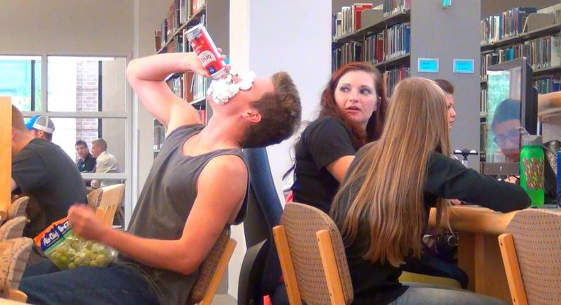 Eating loudly in the library prank 