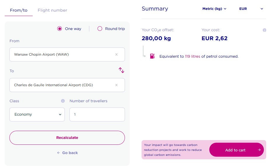 Kalkulator na stronie Wizz Air