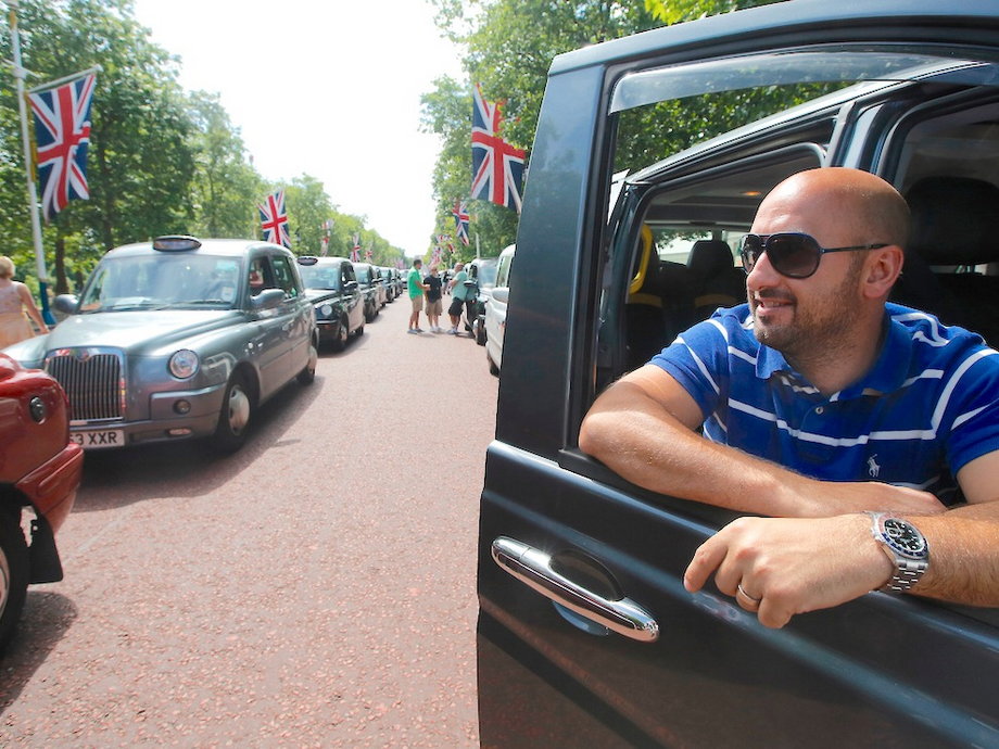 A protest against Uber by black cab drivers in London.