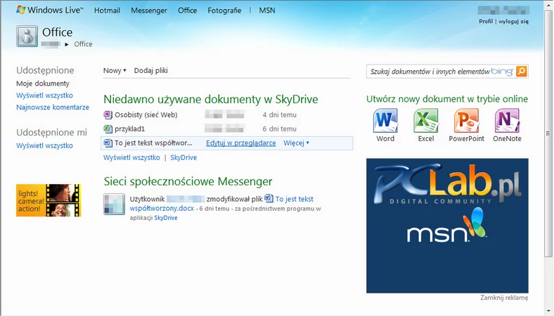 Office Web Apps – dokumenty na dysku SkyDrive mogą być edytowane w przeglądarce (kliknij, aby powiększyć)