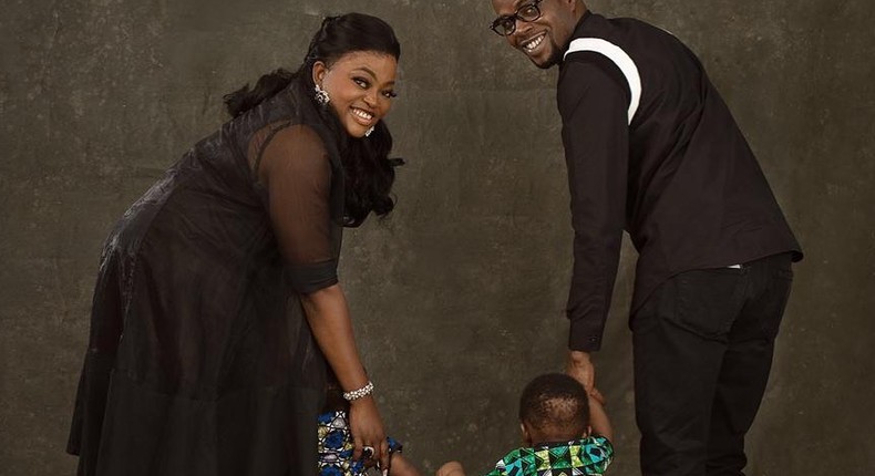 Funke Akindele and her husband, JJC Skillz with their twins [Instagram/JJCSkillz]
