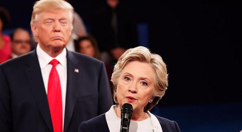 US presidential candidates Donald Trump and Hillary Clinton during the second debate.