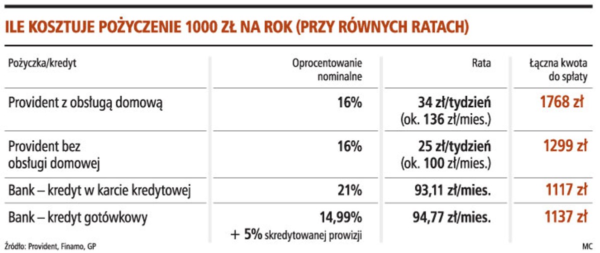 Ile kosztuje pożyczenie 1000 zł na rok (przy równych ratach)