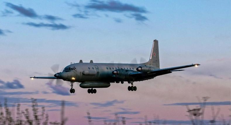 A photo showing a Russian Il-20 plane landing at an unknown location, the same kind of plane shot down by Syrian air defences on Monday