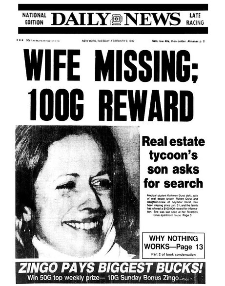 Plakat obiecujący nagrodę za odnalezienie zaginionej żony Dursta, Kathleen