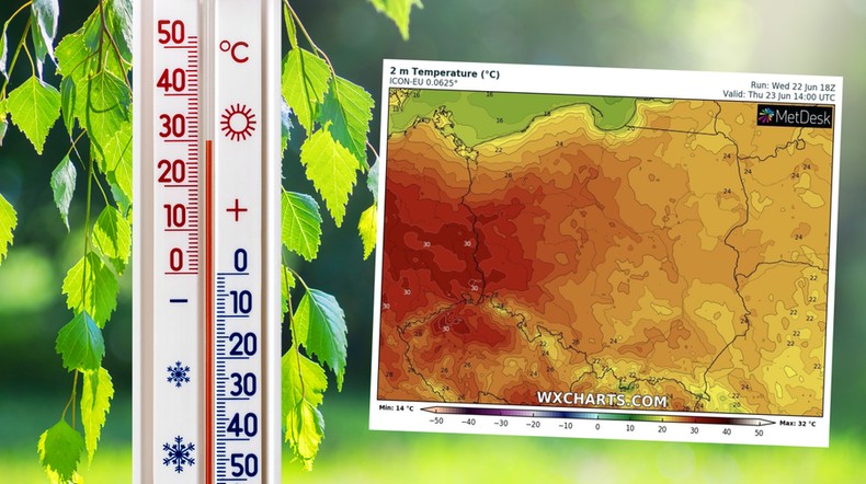 W czwartek czeka nas lato w pełni (mapa: wxcharts.com)