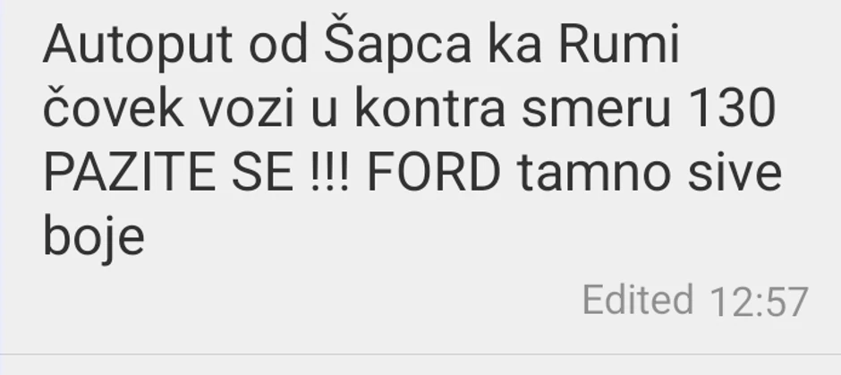 Upozorenje za nesreću u Rumi 