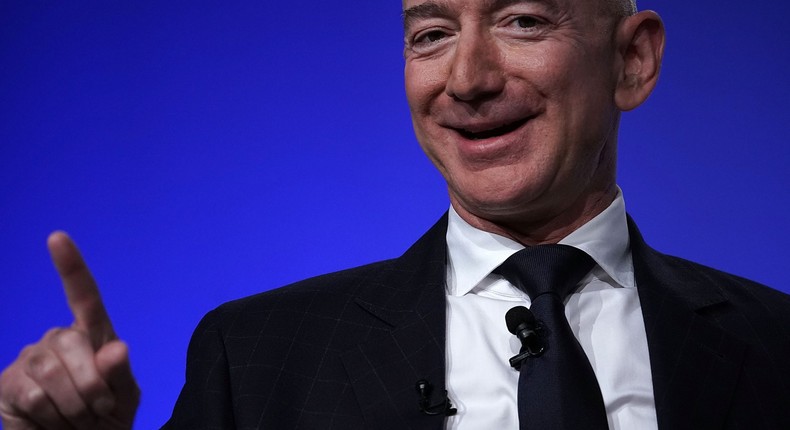 Amazon CEO Jeff Bezos, founder of space venture Blue Origin and owner of The Washington Post, participates in an event hosted by the Air Force Association September 19, 2018 in National Harbor, Maryland. Bezos talked about innovating in large organizations as well as staying on the cutting edge in the space industry.