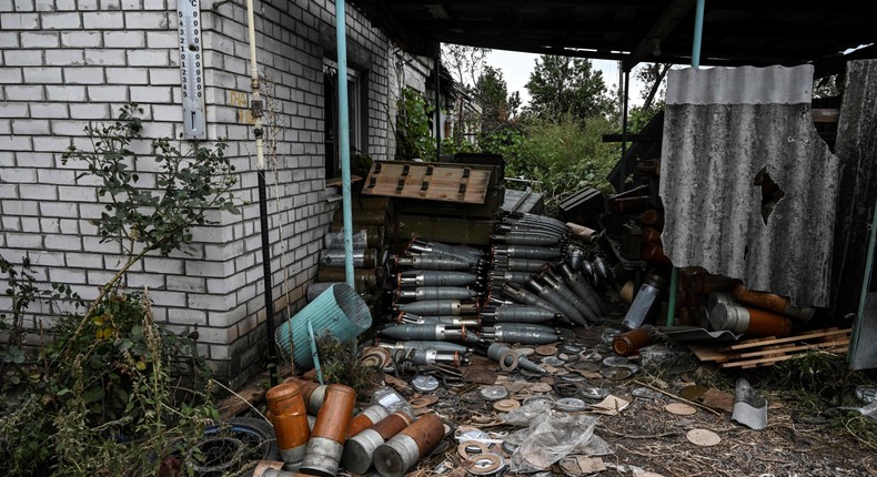 This photograph taken on September 11, 2022, shows abandoned munitions in a village on the outskirts of Izyum, Kharkiv Region, eastern Ukraine, amid the Russian invasion of Ukraine.JUAN BARRETO/AFP via Getty Images