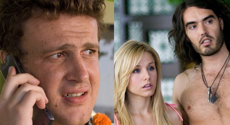 Jason Segel as Peter Bretter, Kristen Bell as Sarah Marshall and Russell Brand as Aldous Snow in Forgetting Sarah Marshall.Universal Pictures