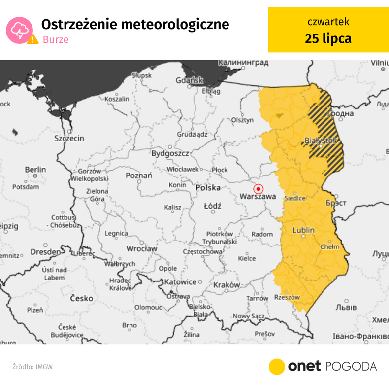 Ostrzeżenia przed burzami obowiązują dziś we wschodniej Polsce