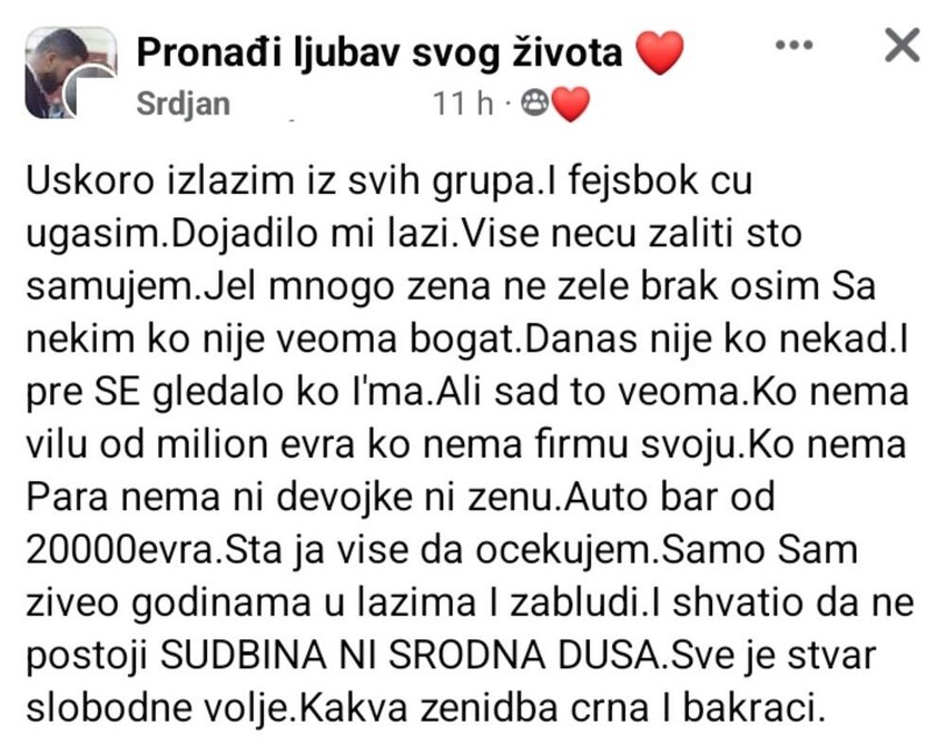 Srđanova ispovest na Fejsbuku