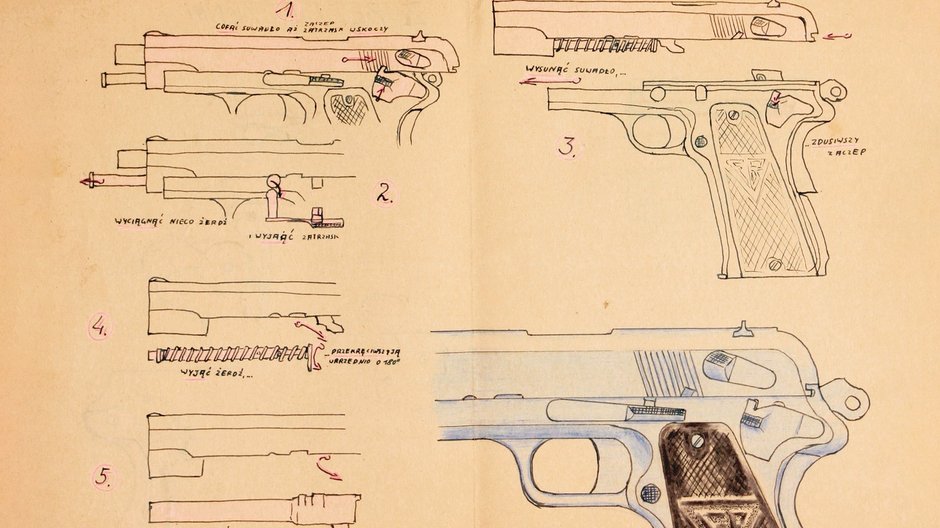 Vis wz.35 To legenda. Ten pistolet miała zawodowa kadra Wojska Polskiego. W piosence „Pałacyk Michla” uwiecznili go powstańcy warszawscy. Na rysunku instrukcja autorstwa Jerzego Janeckiego z 1944 r. dla żołnierzy NSZ.