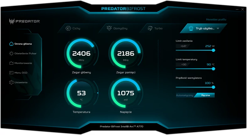 Predator BiFrost – tryb użytkownika