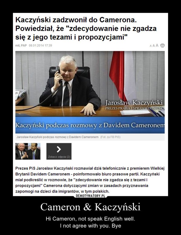 Jaroslaw Kaczyński rozmawiał z Davidem Cameronem