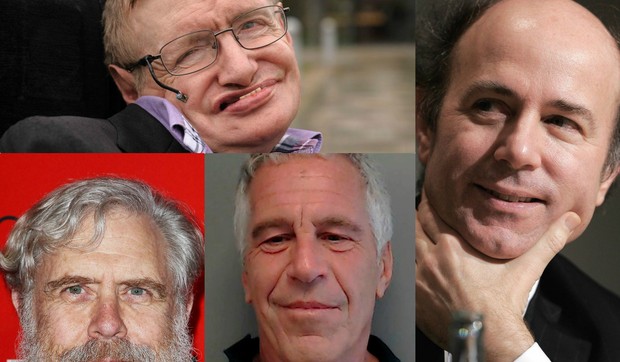 Epstajn je zvao naučnike na svoje skupove, a među njima su bili Stiven Hoking (gore), Frenk Vilček (D), Oliver Saks (dole) i Džordž Čerč (L)