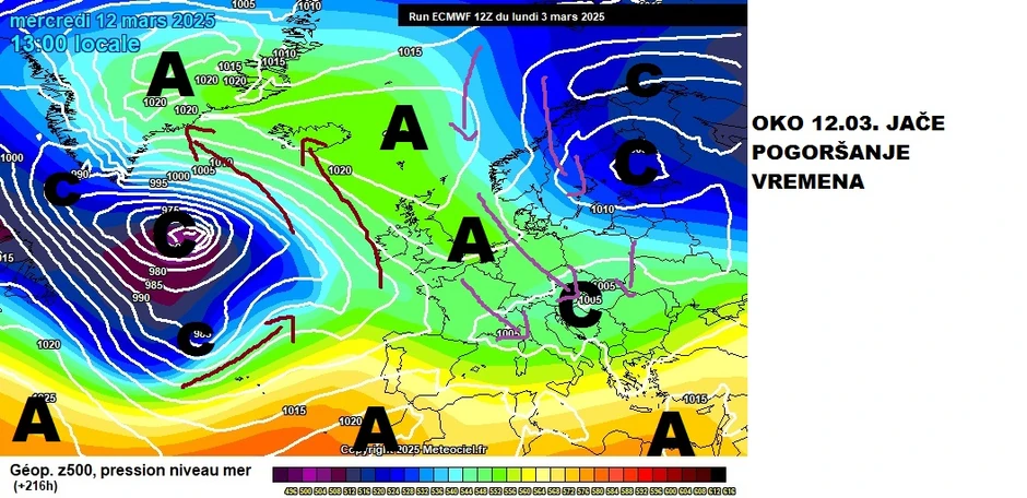 Oko 12.3. jače pogoršanje vremena 
