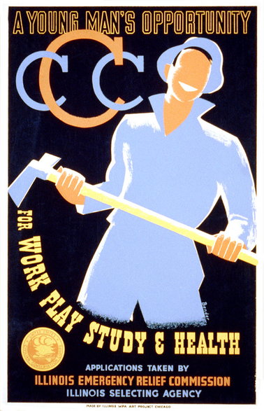 Plakat z 1935 zachęcający do wstąpienia do CCC