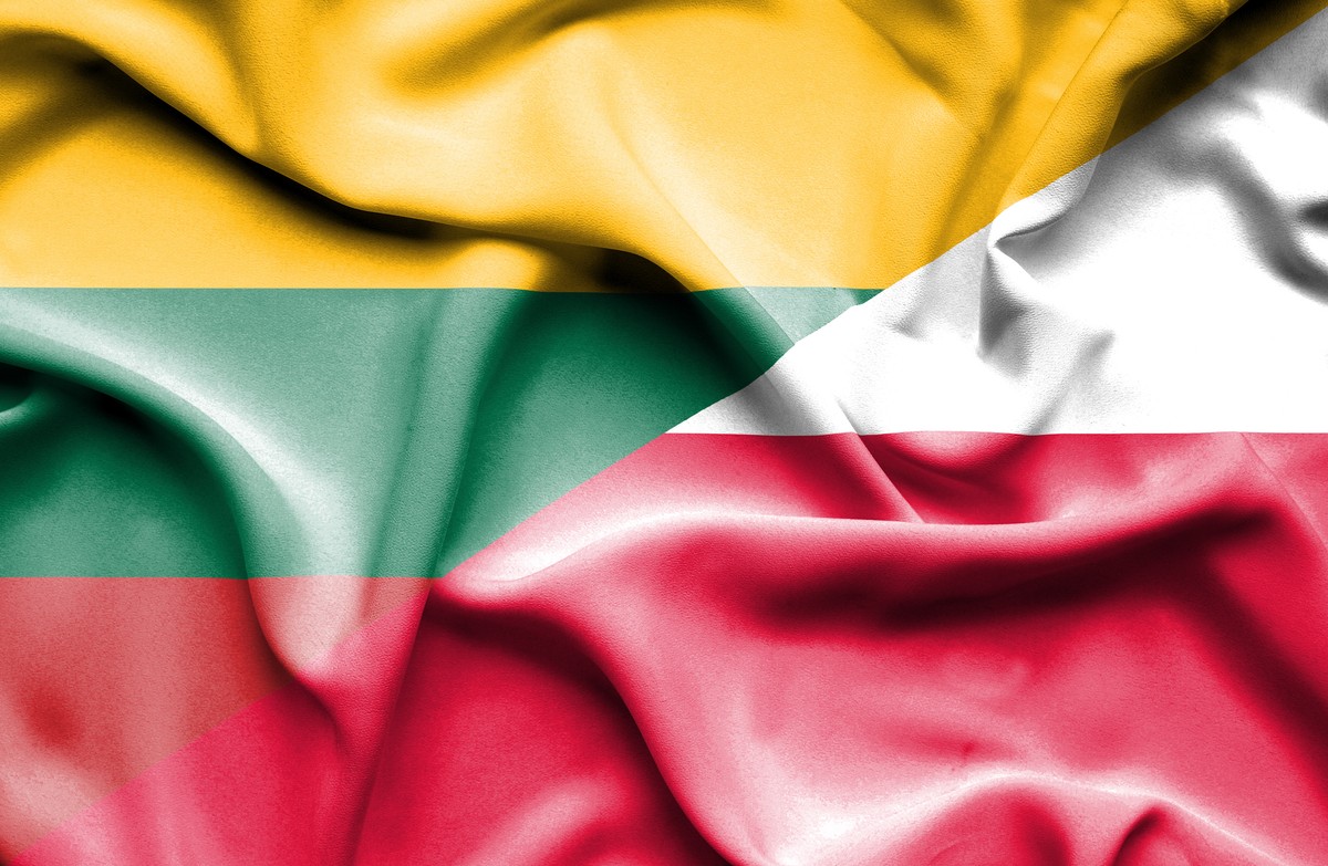 Połączone flagi Litwy i Polski