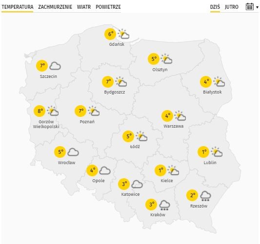 Prognozowana temperatura w niedzielę.