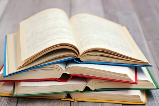 stack of books on the table