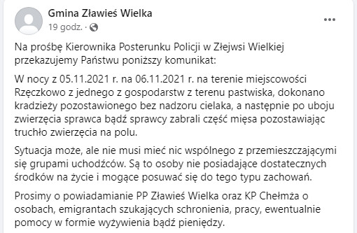 Komunikat Gminy Zławieś Wielka (za portalem Ototorun.pl)