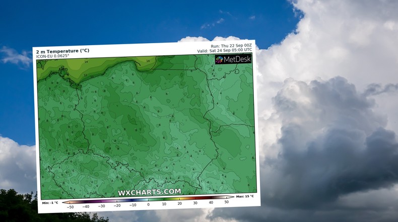 W piątek zapowiadamy liczne rozpogodzenia, ale deszcz nie wszędzie ustąpi (mapa: wxcharts.com)