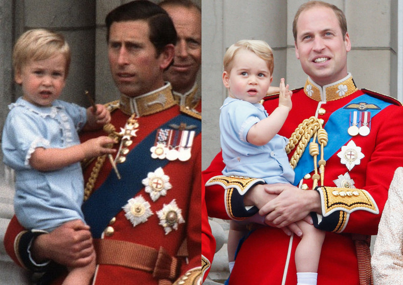 Po lewej: książę William i książę Karol. Po prawej: książę William i książę George