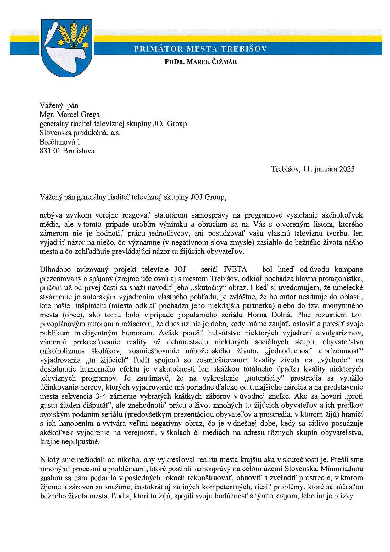 Primátor napísal otvorený list.