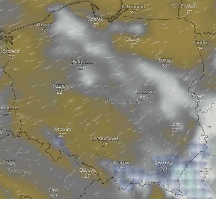 Pogoda w sobotę - godz 23, zachmurzenie