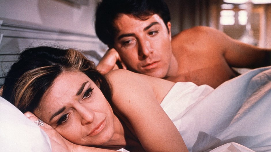 Anne Bancroft i Dustin Hoffman w filmie "Absolwent"