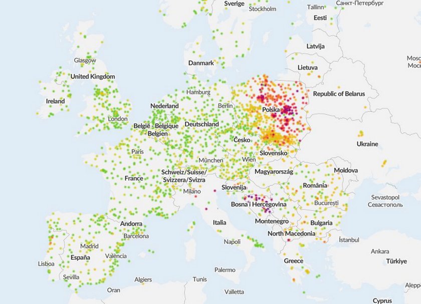 Mapa zanieczyszczeń powietrza airly.org nie pozostawia wątpliwości.