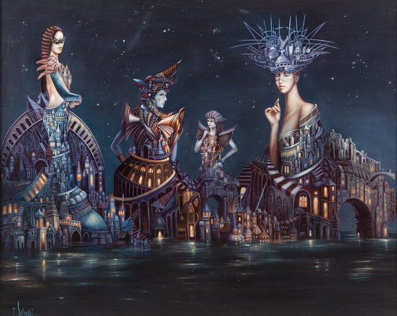 Wystawa i aukcja "Surrealizm i Realizm Magiczny". Na zdjęciu: Tomasz Sętowski, "Lunapolis" (2015)