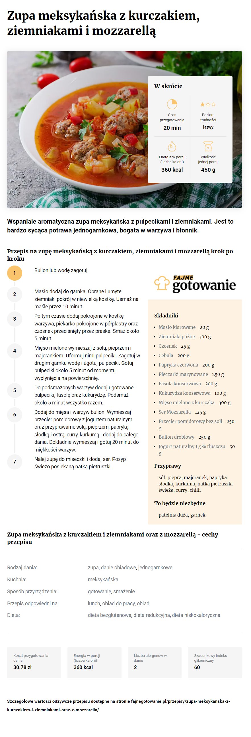 Zupa meksykańska z kurczakiem, ziemniakami i mozzarellą