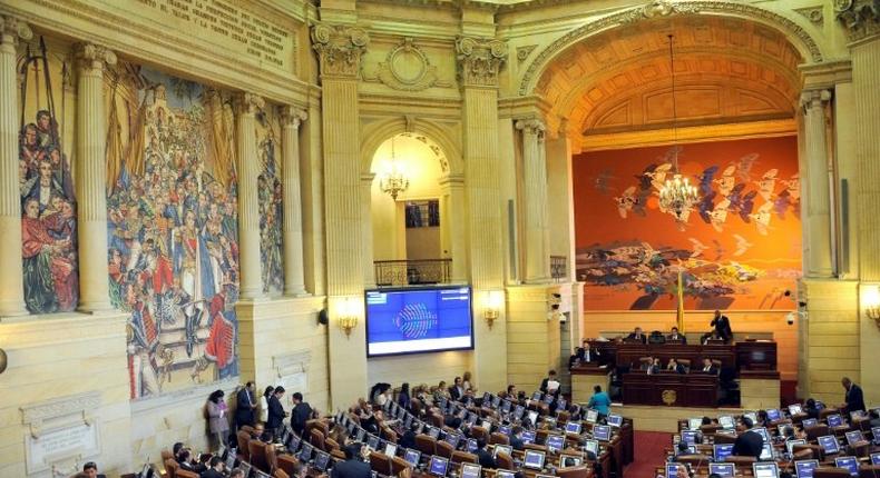 View of the Colombian Congress' house of Representatives during a session to endorse the new peace agreement signed between the government and the FARC, in Bogota, on November 30, 2016