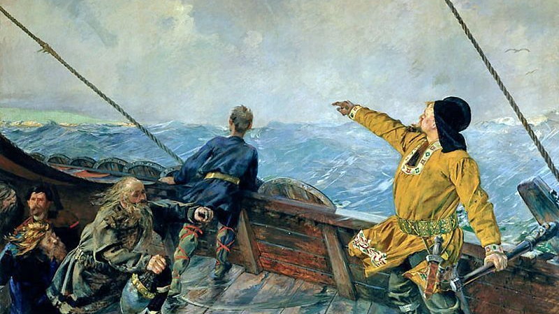 „Leif Eriksson odkrywa Amerykę”, obraz autorstwa Christiana Krogha (domena publiczna)