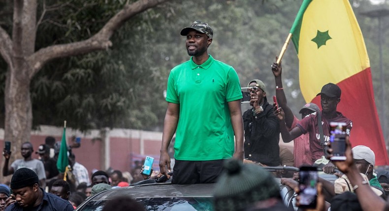 Ousmane Sonko, lors d’un meeting de l’opposition, le 24 mai 2023, à Ziguinchor, au Sénégal  AFP