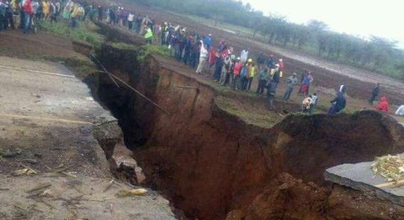 Section of Narok-Mai Mahiu Road that sunk in March 2018