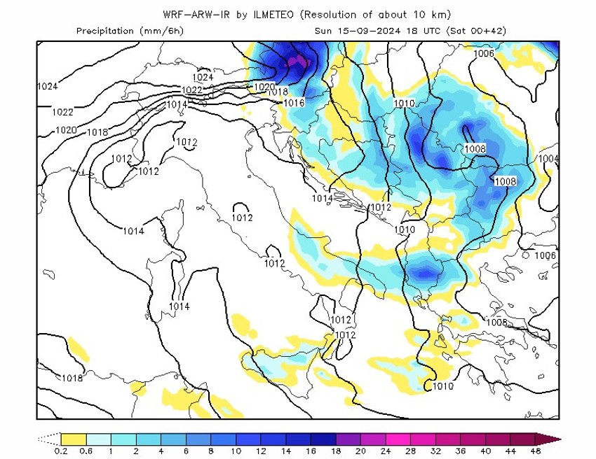 Mapa kretanja ciklona Boris po Srbiji u 18 sati
