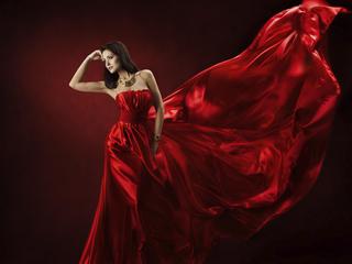 czerwony, sukienka, elegancka kobieta