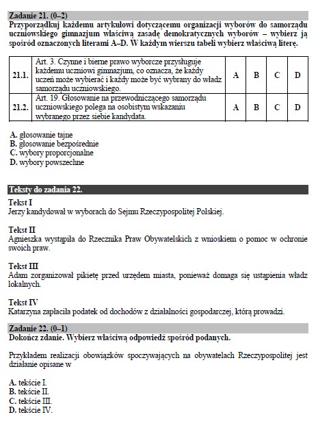 Arkusz egzaminu gimnazjalnego z historii i WOS