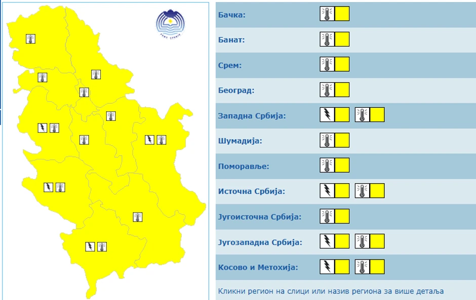 Žuti meteoalarm i sutra u Srbiji