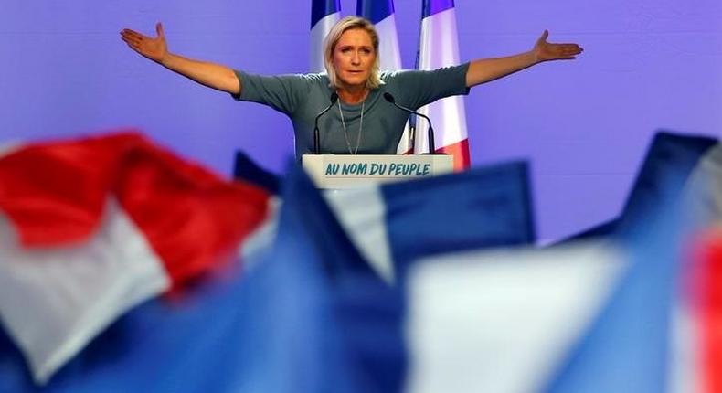 Marine Le Pen, the French National Front political party leader, at an FN political rally in Frejus.