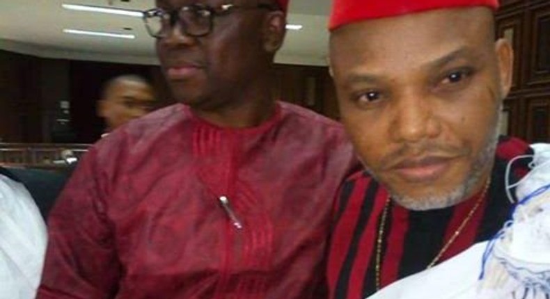 Ekiti State Governor, Ayo Fayose with IPOB leader, Nnamdi Kanu on April 25, 2017.